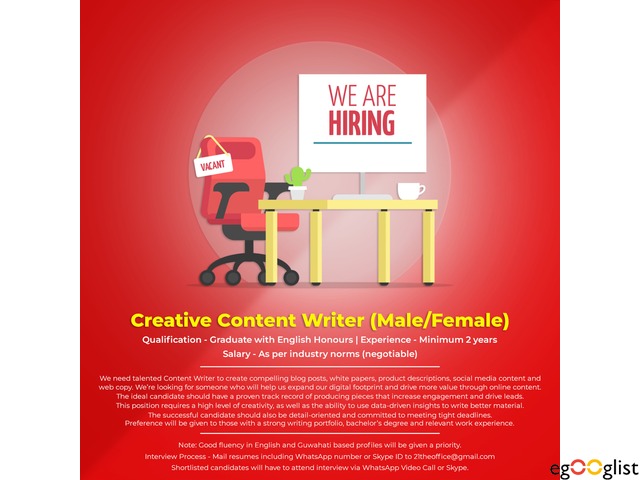 Creative Content Writer Job Position Vacant Free Classified Ads In 